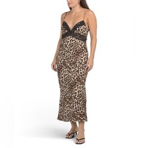NEW - LE LIS Leopard Print Lace Detail Maxi Dress - Size Small